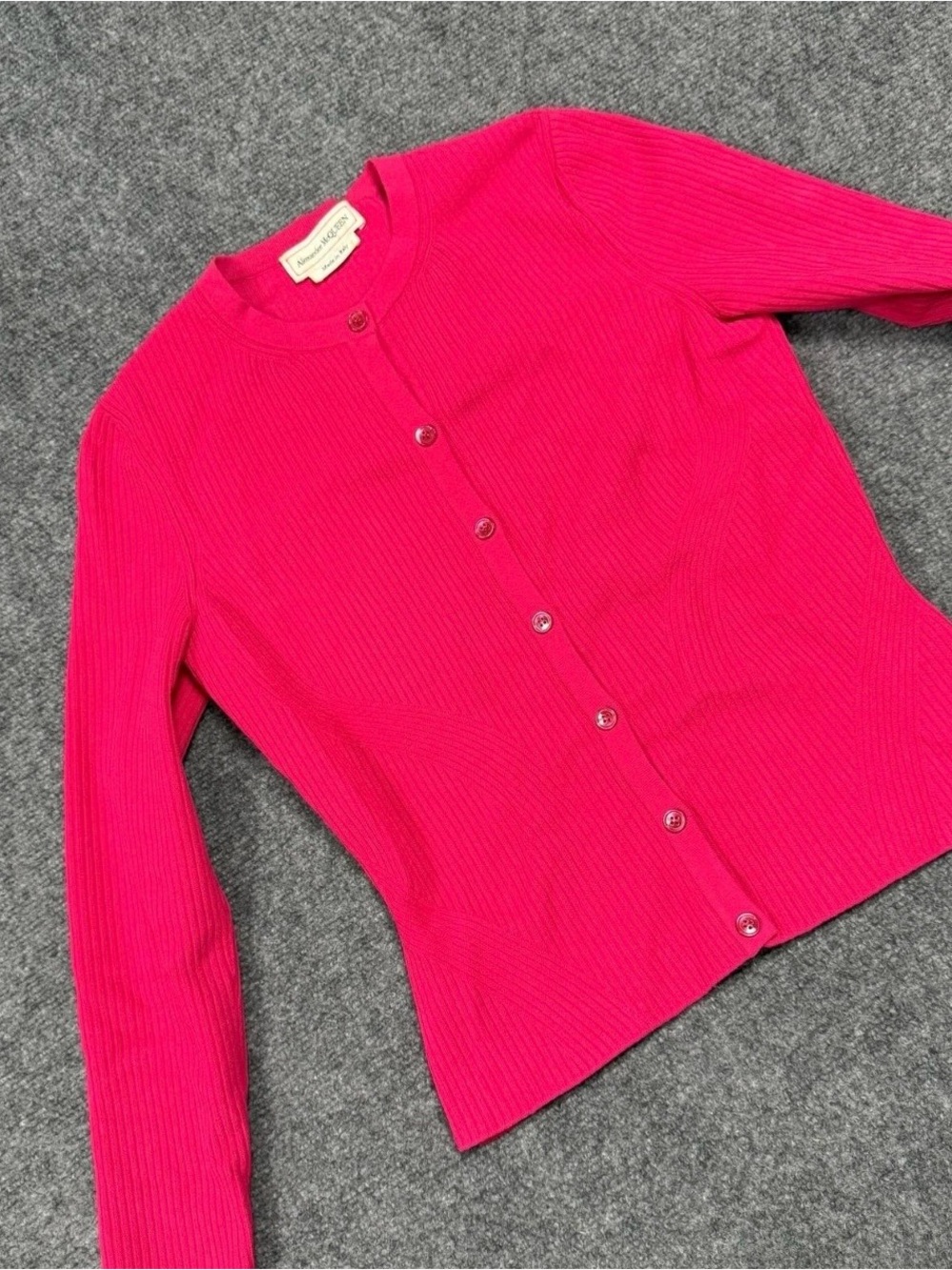Alexander McQueen ribbed knit cardigan, Magenta, Size Small.